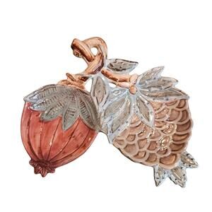 Pumpkin and Pinecone Divided Dish Trinket Ceramic Glossy Muted color Fall Autumn